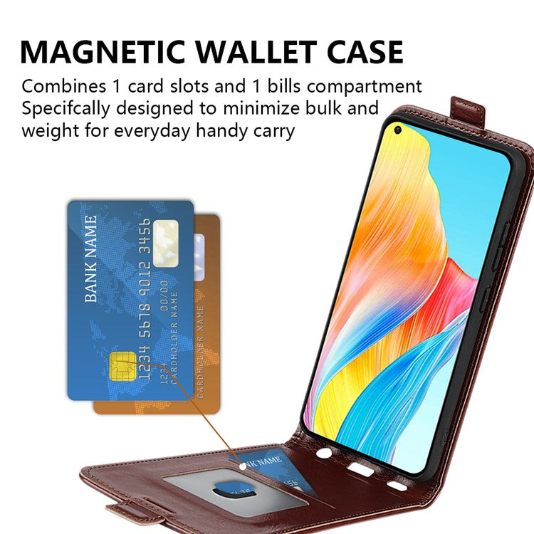 PU Leather Phone Case for Oppo A78 4G , Crazy Horse Texture Card Holder Vertical Flip Cover - Black