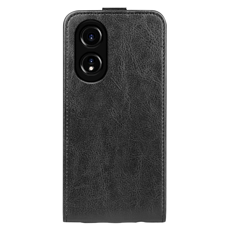 PU Leather Phone Case for Oppo A78 4G , Crazy Horse Texture Card Holder Vertical Flip Cover - Black