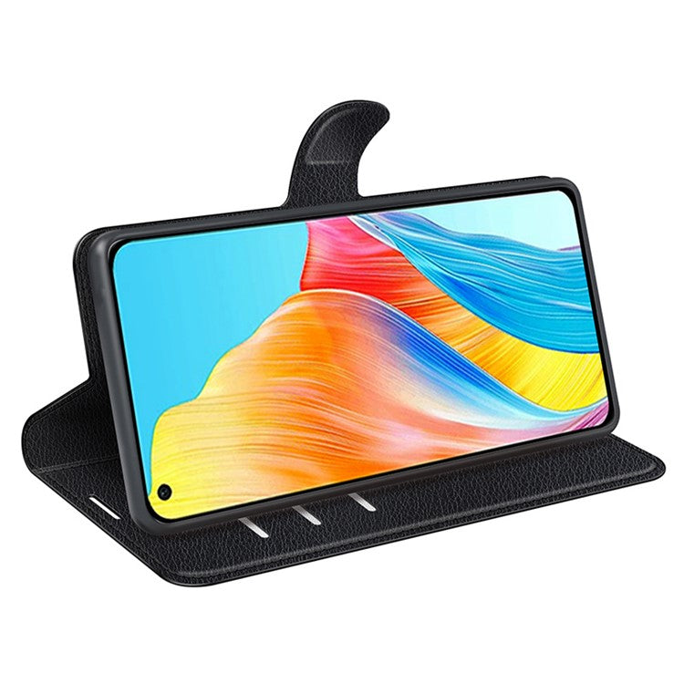 Litchi Texture PU Leather Wallet Case for Oppo A78 4G , Stand Anti-drop Phone Cover - Black