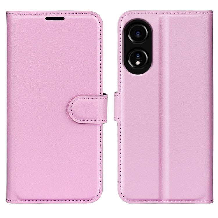 Litchi Texture PU Leather Wallet Case for Oppo A78 4G , Stand Anti-drop Phone Cover - Pink