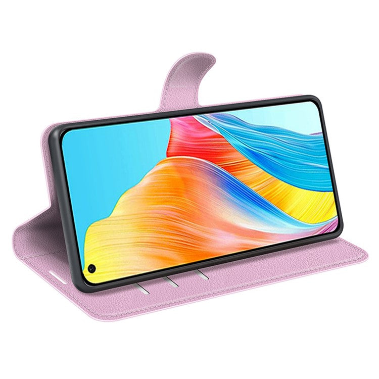 Litchi Texture PU Leather Wallet Case for Oppo A78 4G , Stand Anti-drop Phone Cover - Pink