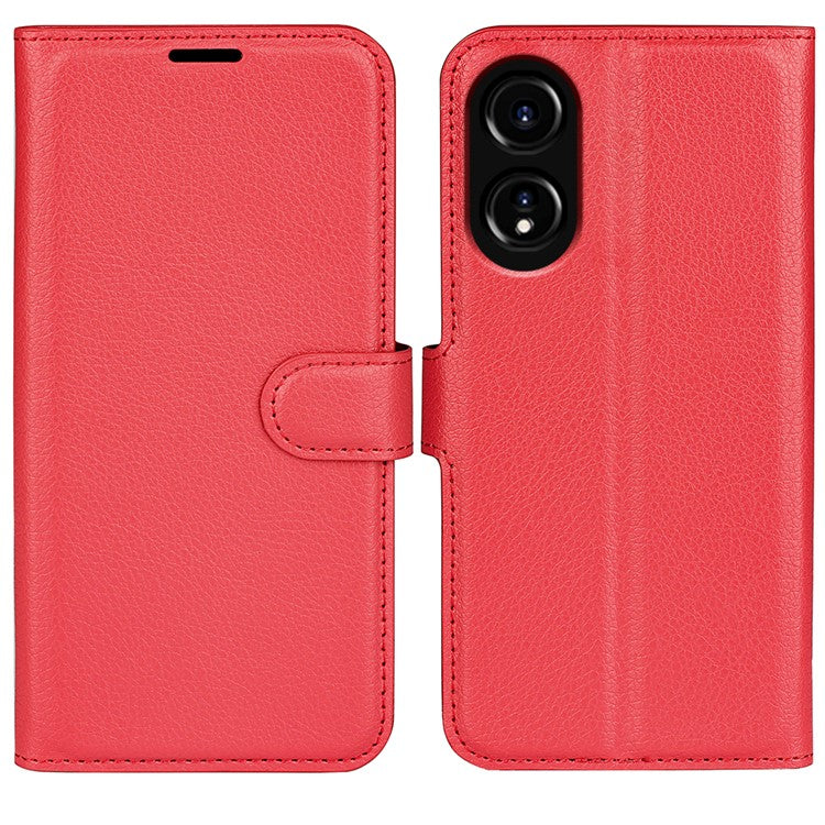 Litchi Texture PU Leather Wallet Case for Oppo A78 4G , Stand Anti-drop Phone Cover - Red
