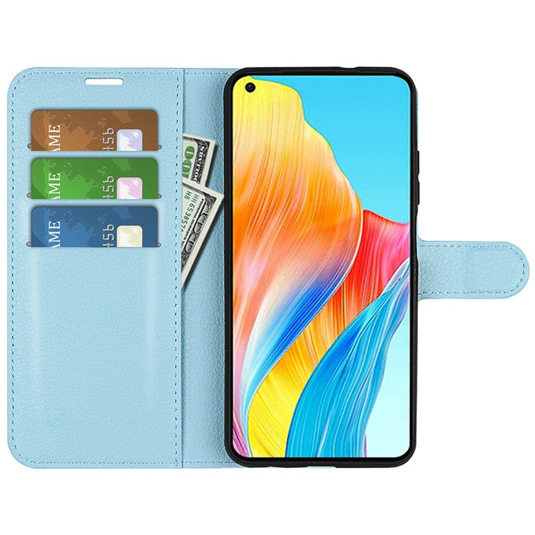 Litchi Texture PU Leather Wallet Case for Oppo A78 4G , Stand Anti-drop Phone Cover - Blue
