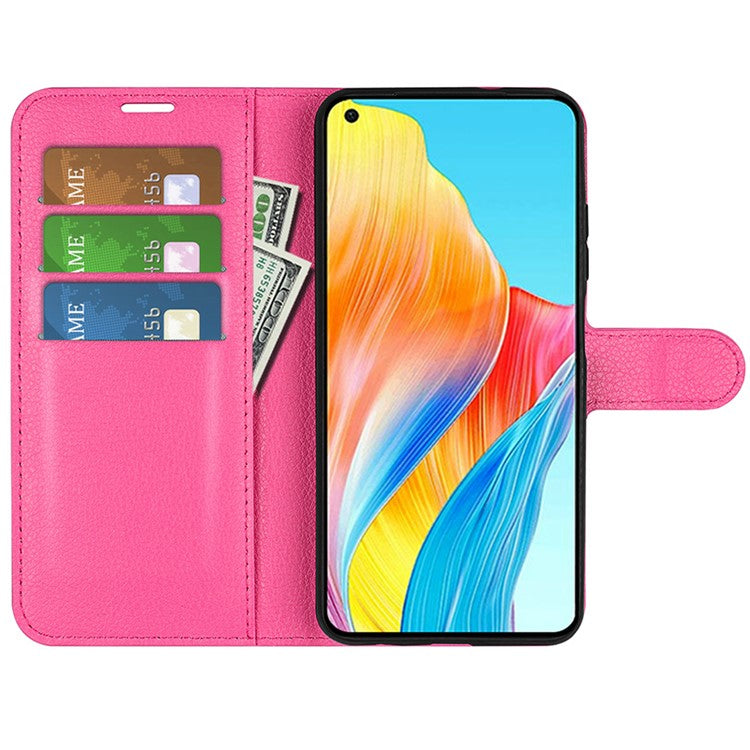 Litchi Texture PU Leather Wallet Case for Oppo A78 4G , Stand Anti-drop Phone Cover - Rose