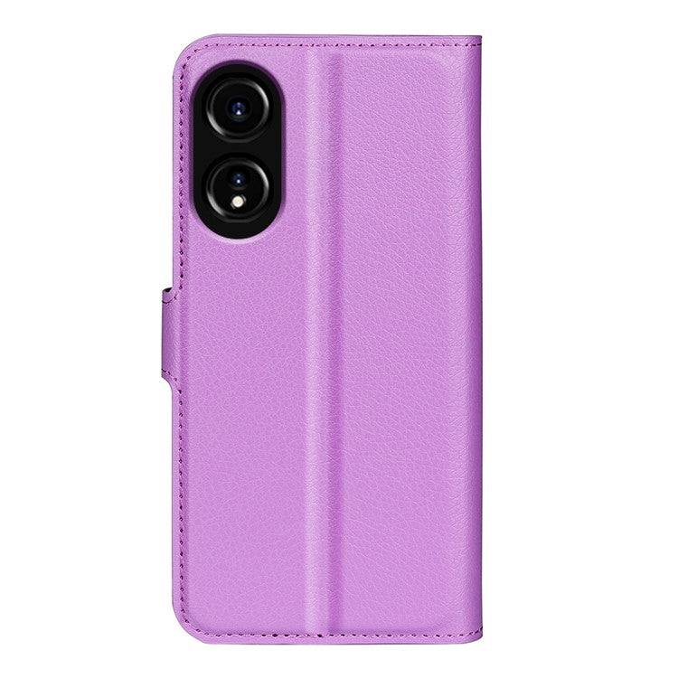 Litchi Texture PU Leather Wallet Case for Oppo A78 4G , Stand Anti-drop Phone Cover - Purple