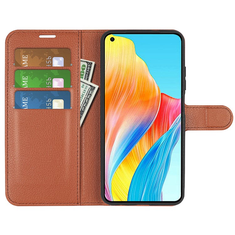 Litchi Texture PU Leather Wallet Case for Oppo A78 4G , Stand Anti-drop Phone Cover - Brown