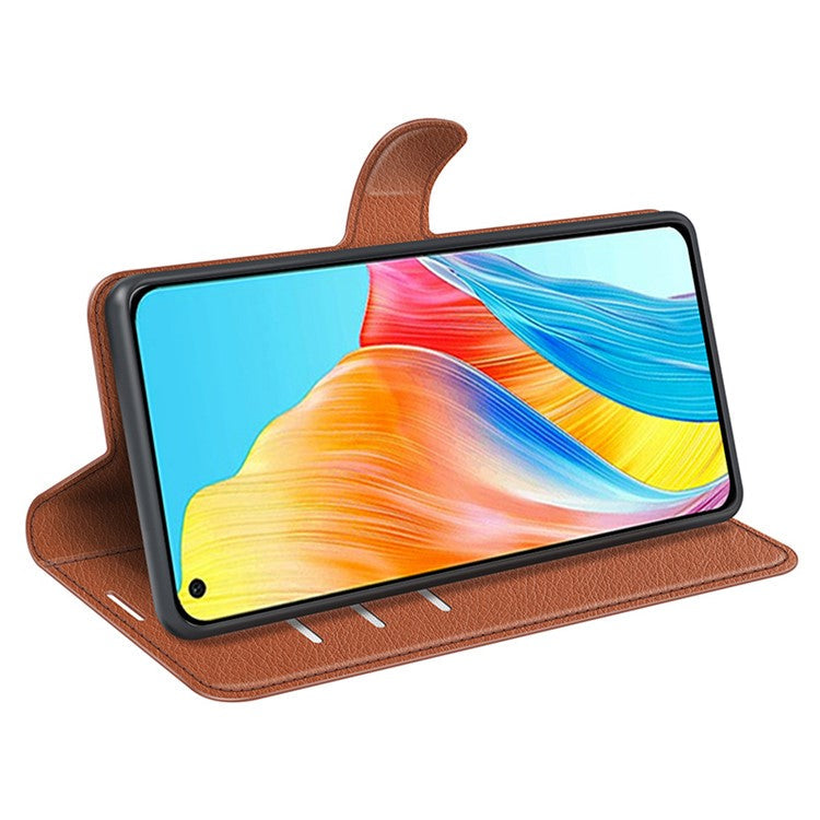 Litchi Texture PU Leather Wallet Case for Oppo A78 4G , Stand Anti-drop Phone Cover - Brown