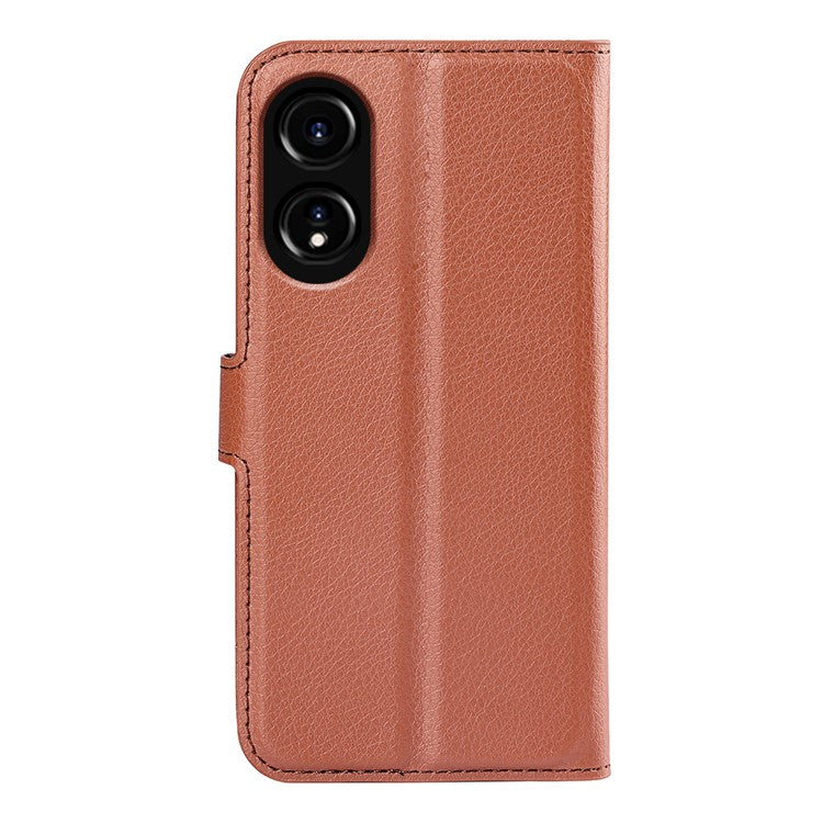 Litchi Texture PU Leather Wallet Case for Oppo A78 4G , Stand Anti-drop Phone Cover - Brown
