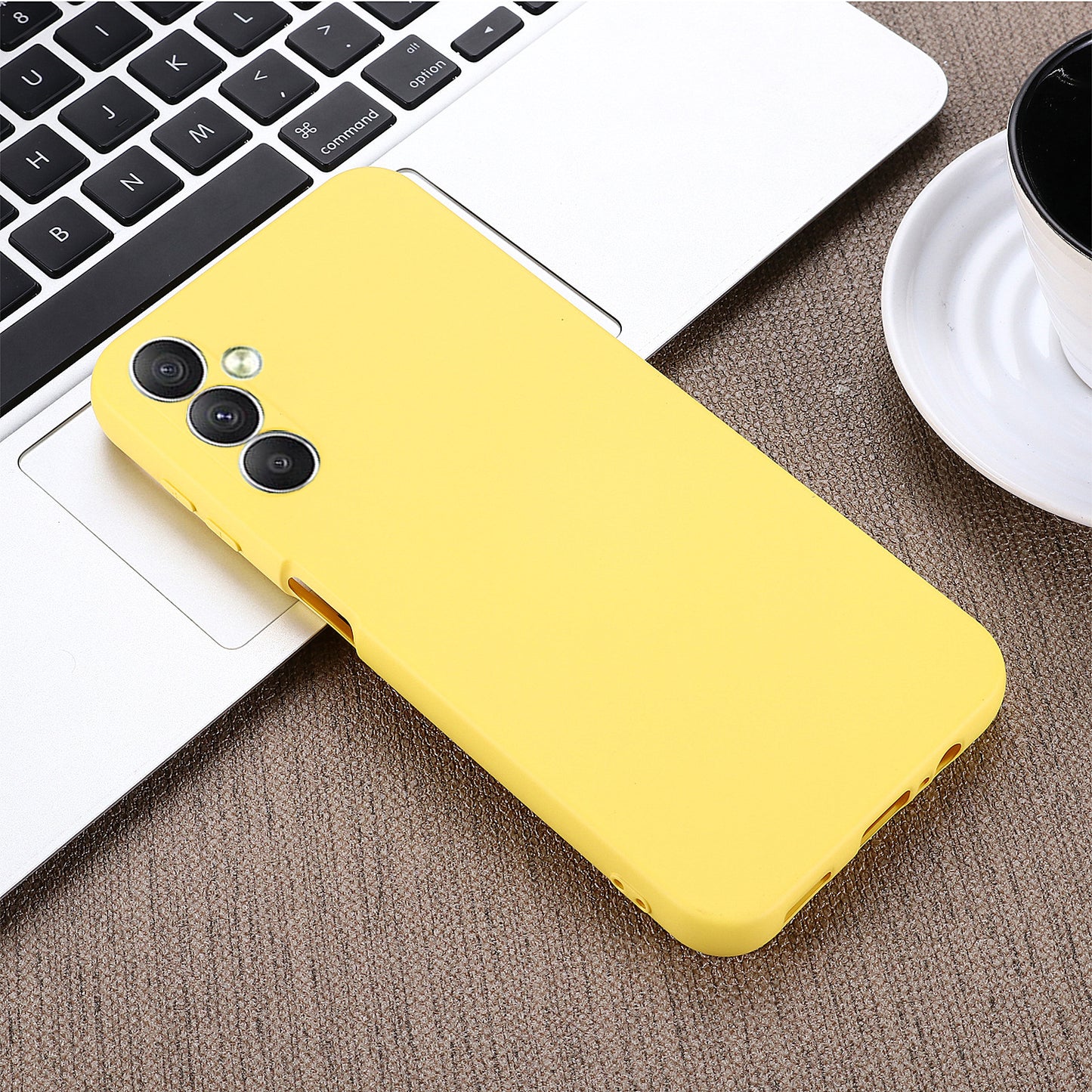 For Samsung Galaxy F34 5G / M34 5G Liquid Silicone Phone Case Soft Lining Shockproof Cover with Strap - Yellow