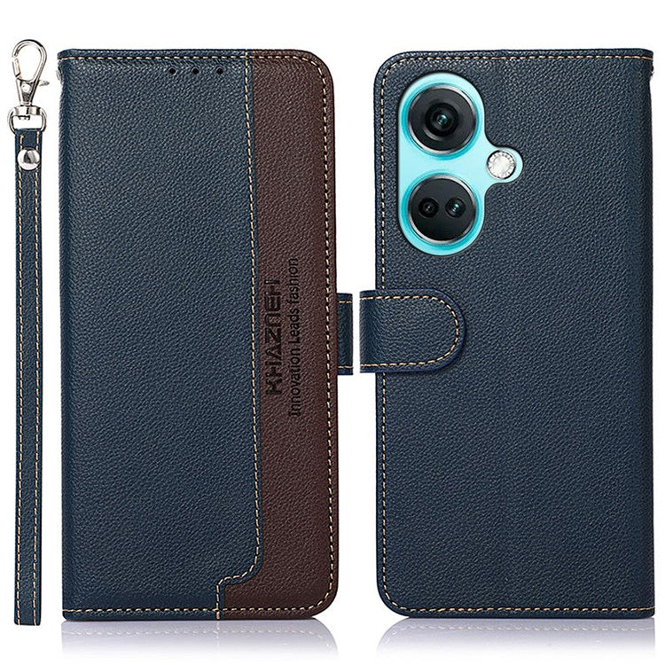 KHAZNEH For OnePlus Nord CE3 5G RFID Blocking PU Leather Wallet Cover Stand Litchi Texture Phone Case - Blue