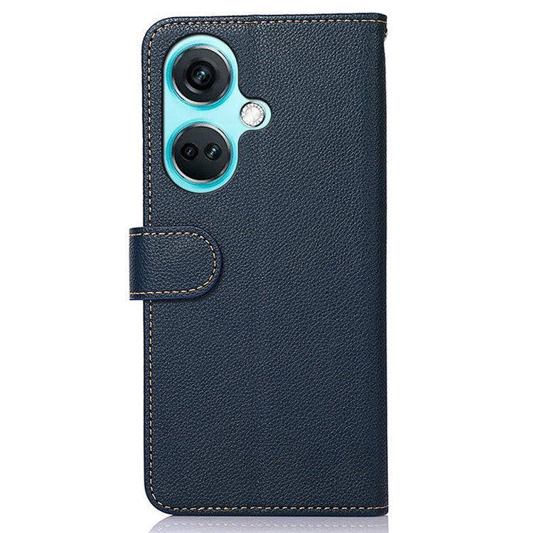 KHAZNEH For OnePlus Nord CE3 5G RFID Blocking PU Leather Wallet Cover Stand Litchi Texture Phone Case - Blue