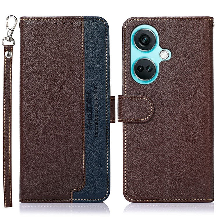 KHAZNEH For OnePlus Nord CE3 5G RFID Blocking PU Leather Wallet Cover Stand Litchi Texture Phone Case - Brown