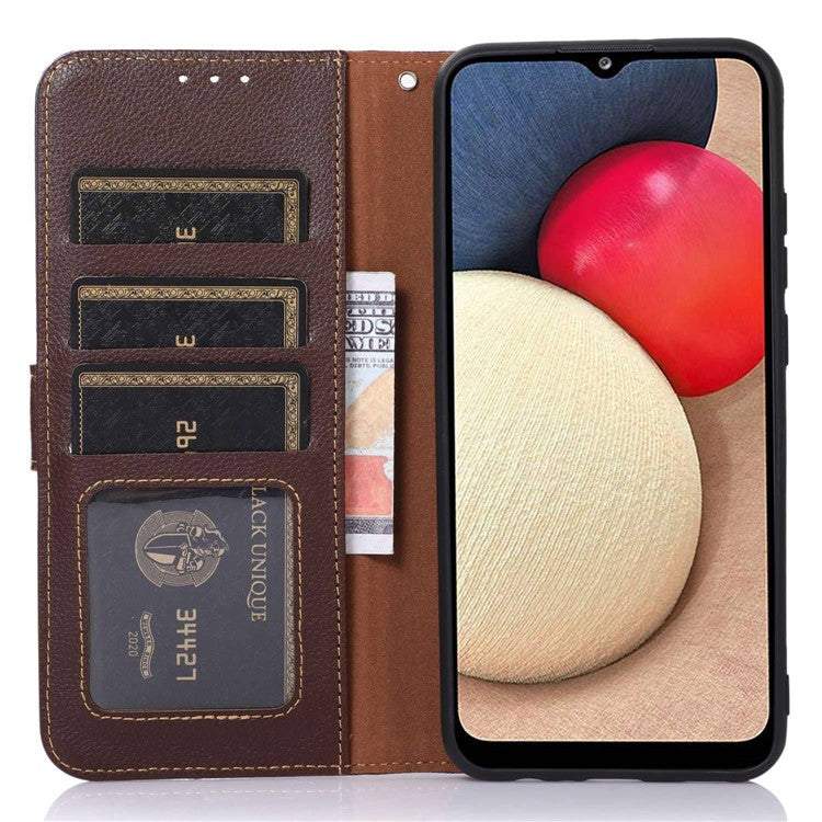 KHAZNEH For OnePlus Nord CE3 5G RFID Blocking PU Leather Wallet Cover Stand Litchi Texture Phone Case - Brown