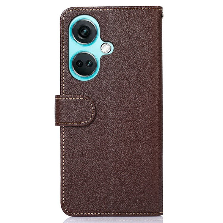 KHAZNEH For OnePlus Nord CE3 5G RFID Blocking PU Leather Wallet Cover Stand Litchi Texture Phone Case - Brown