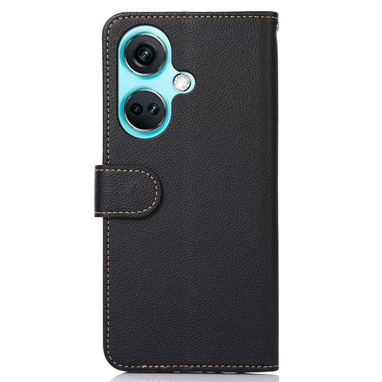 KHAZNEH For OnePlus Nord CE3 5G RFID Blocking PU Leather Wallet Cover Stand Litchi Texture Phone Case - Black