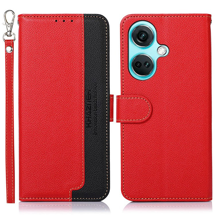 KHAZNEH For OnePlus Nord CE3 5G RFID Blocking PU Leather Wallet Cover Stand Litchi Texture Phone Case - Red