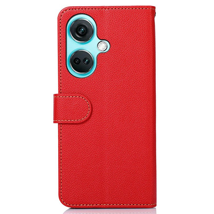 KHAZNEH For OnePlus Nord CE3 5G RFID Blocking PU Leather Wallet Cover Stand Litchi Texture Phone Case - Red