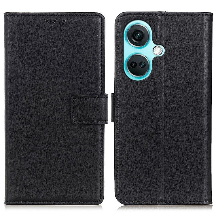 For OnePlus Nord CE3 5G Wallet Stand Phone Case Textured PU Leather Anti-scratch Phone Cover - Black