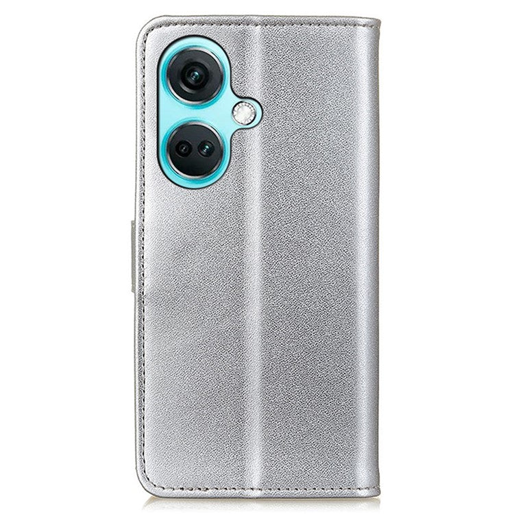 For OnePlus Nord CE3 5G Wallet Stand Phone Case Textured PU Leather Anti-scratch Phone Cover - Silver