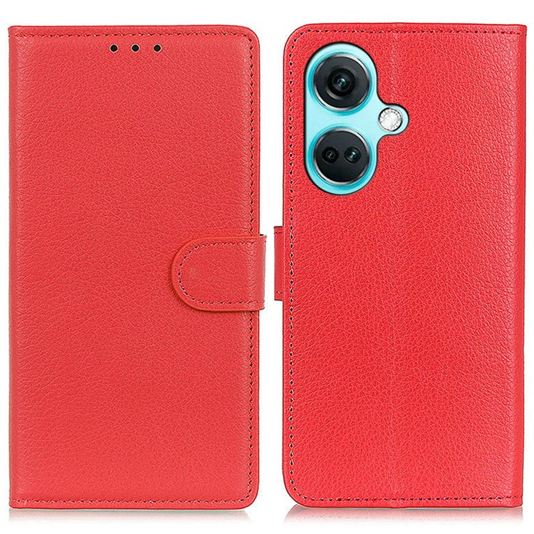 For OnePlus Nord CE3 5G Litchi Texture Phone Leather Case Stand Wallet Phone Cover - Red