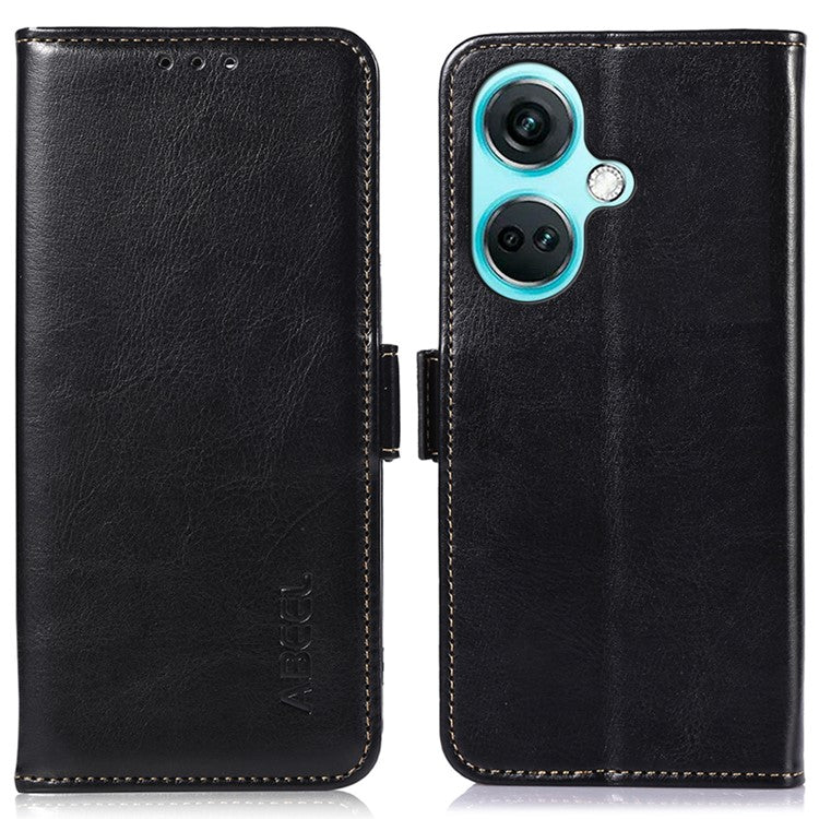 ABEEL For OnePlus Nord CE3 5G Foldable Stand Crazy Horse Texture Case PU Leather Wallet Phone Cover - Black