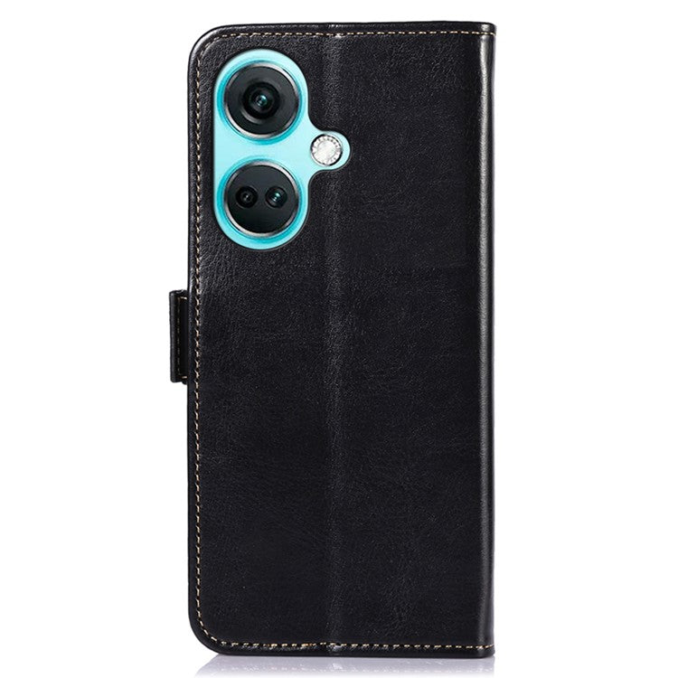 ABEEL For OnePlus Nord CE3 5G Foldable Stand Crazy Horse Texture Case PU Leather Wallet Phone Cover - Black