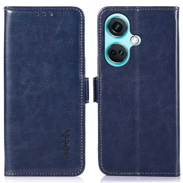 ABEEL For OnePlus Nord CE3 5G Foldable Stand Crazy Horse Texture Case PU Leather Wallet Phone Cover - Blue