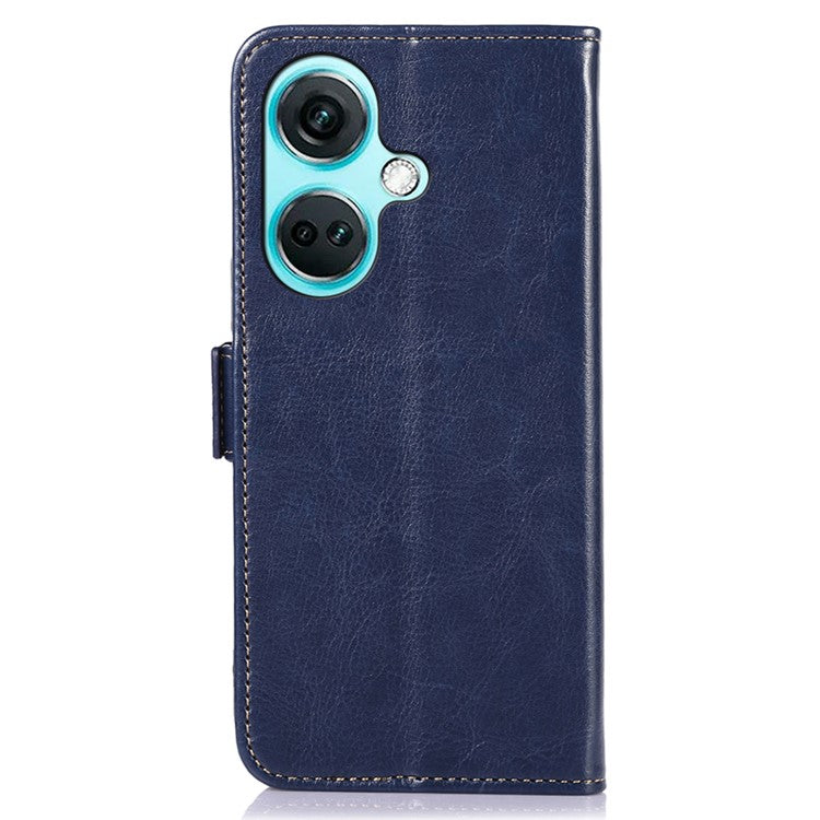 ABEEL For OnePlus Nord CE3 5G Foldable Stand Crazy Horse Texture Case PU Leather Wallet Phone Cover - Blue