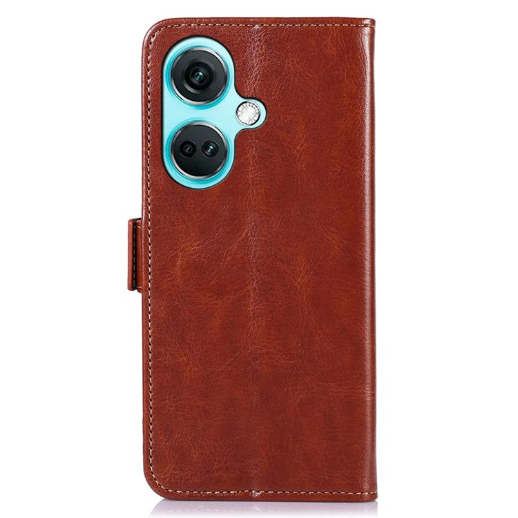 ABEEL For OnePlus Nord CE3 5G Foldable Stand Crazy Horse Texture Case PU Leather Wallet Phone Cover - Brown