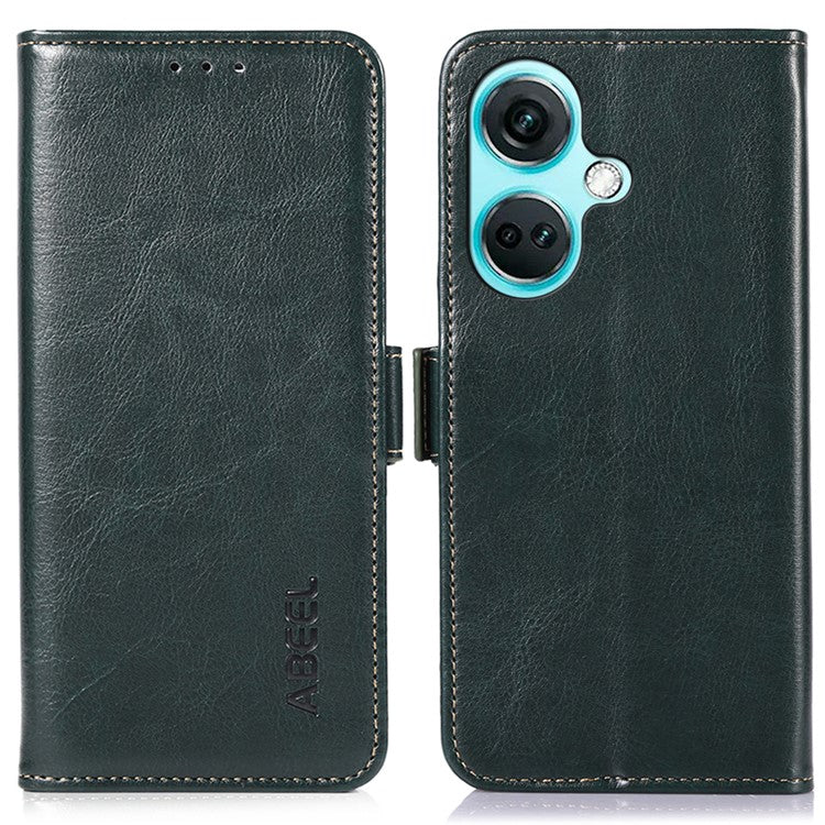 ABEEL For OnePlus Nord CE3 5G Foldable Stand Crazy Horse Texture Case PU Leather Wallet Phone Cover - Green