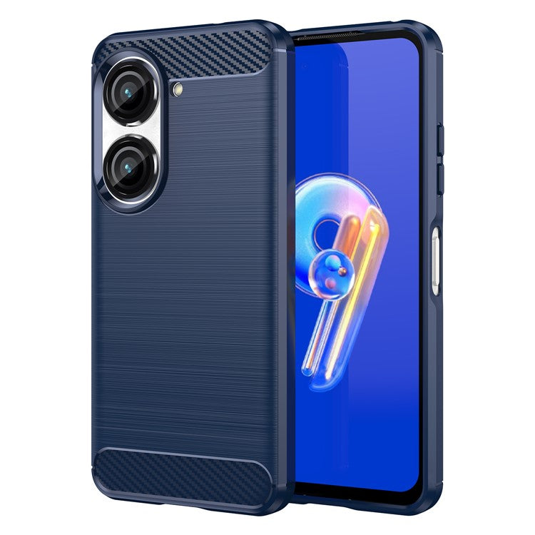 For Asus Zenfone 10 5G Carbon Fiber Texture Phone TPU Case Brushed Phone Protective Cover - Blue