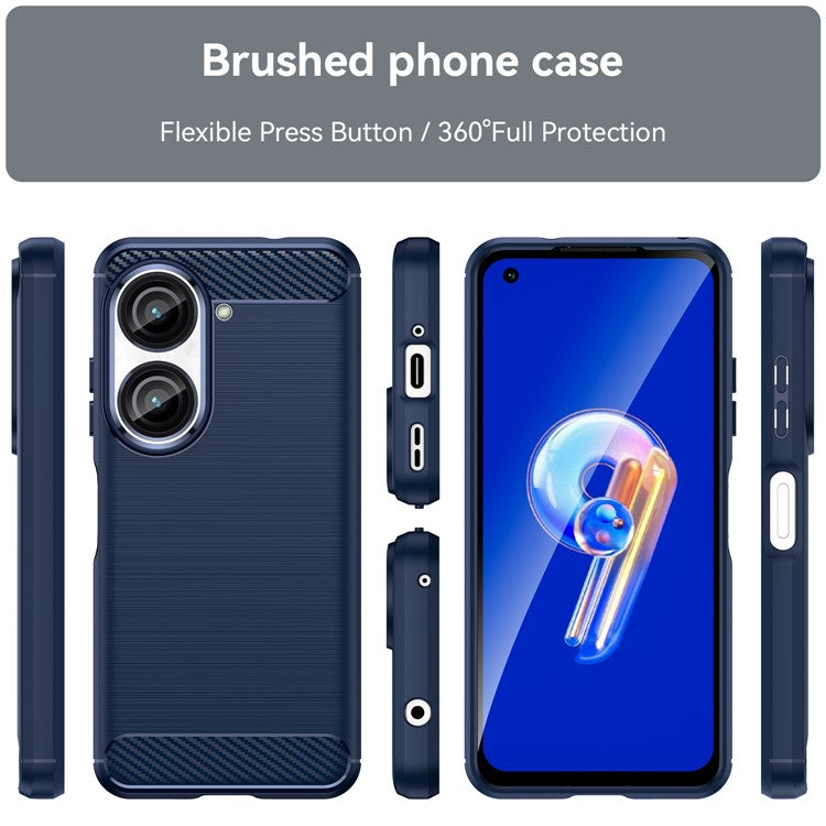 For Asus Zenfone 10 5G Carbon Fiber Texture Phone TPU Case Brushed Phone Protective Cover - Blue
