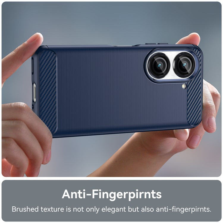 For Asus Zenfone 10 5G Carbon Fiber Texture Phone TPU Case Brushed Phone Protective Cover - Blue