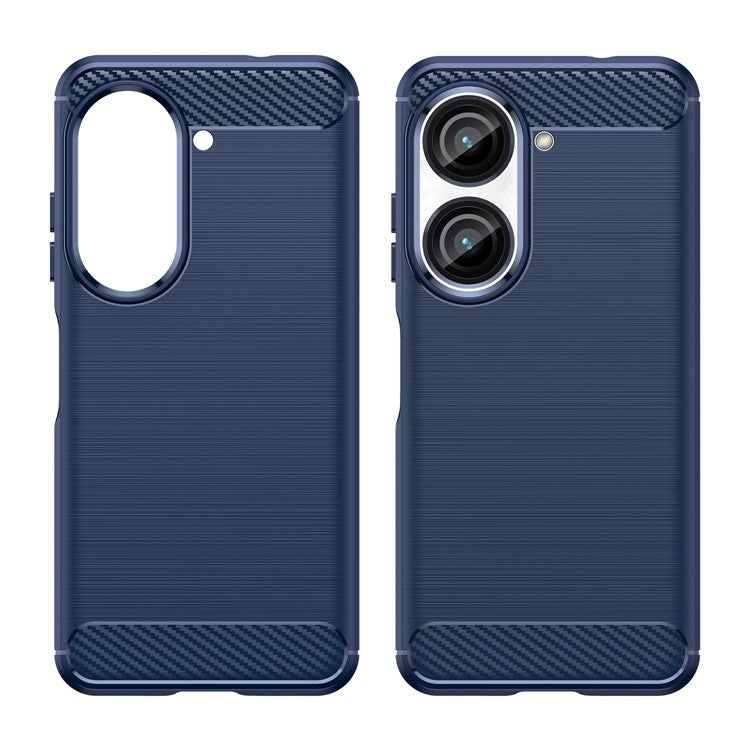 For Asus Zenfone 10 5G Carbon Fiber Texture Phone TPU Case Brushed Phone Protective Cover - Blue