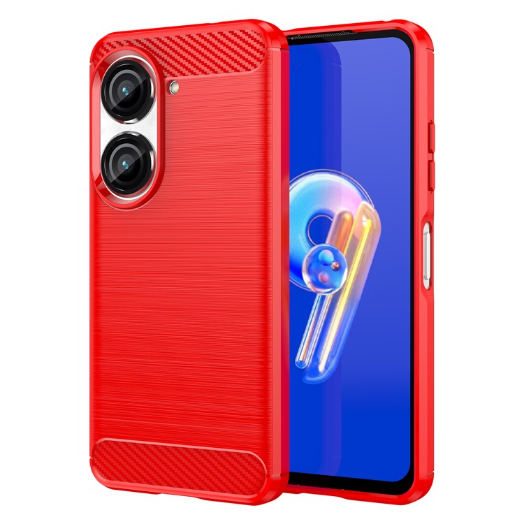 For Asus Zenfone 10 5G Carbon Fiber Texture Phone TPU Case Brushed Phone Protective Cover - Red