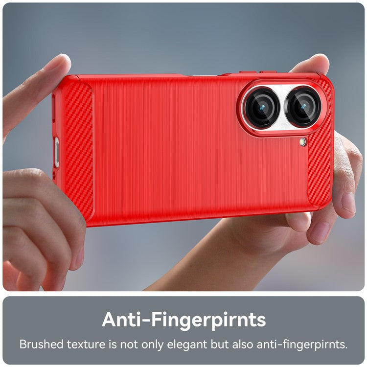 For Asus Zenfone 10 5G Carbon Fiber Texture Phone TPU Case Brushed Phone Protective Cover - Red