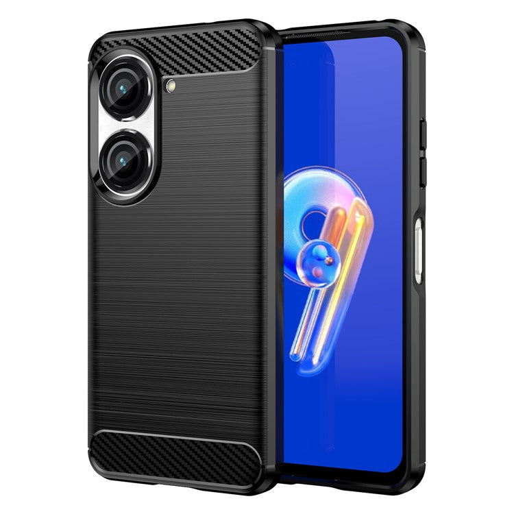 For Asus Zenfone 10 5G Carbon Fiber Texture Phone TPU Case Brushed Phone Protective Cover - Black