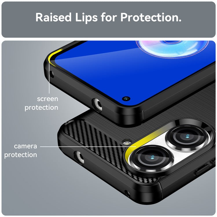 For Asus Zenfone 10 5G Carbon Fiber Texture Phone TPU Case Brushed Phone Protective Cover - Black