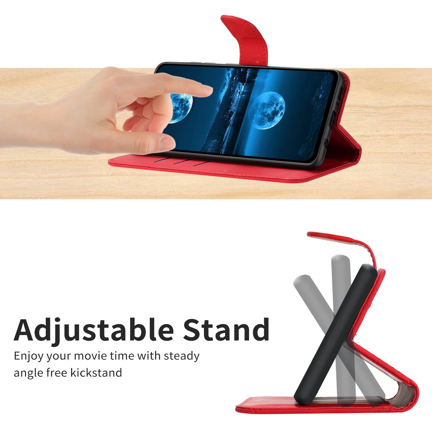 HT05 For Samsung Galaxy F34 5G / M34 5G PU Leather Phone Case Imprinted Line Wallet Stand Cover - Red