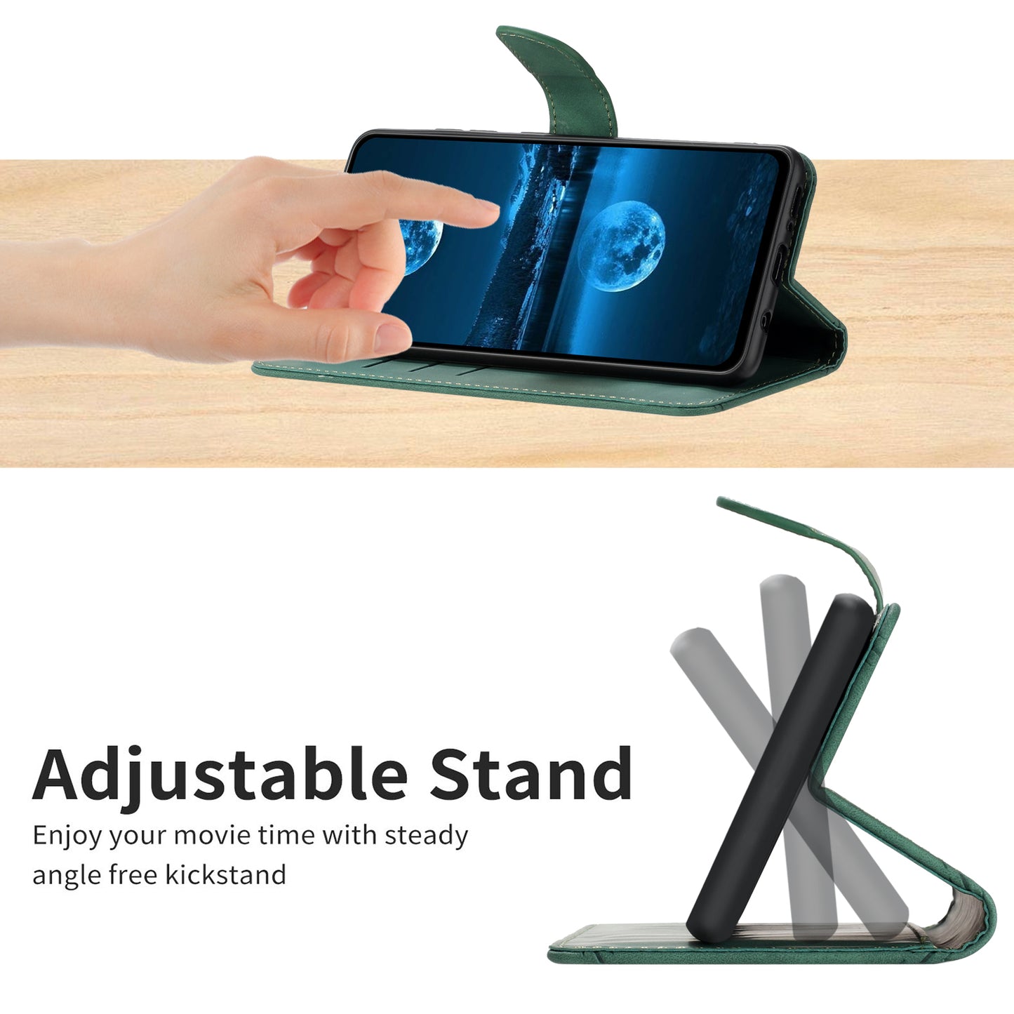 HT05 For Samsung Galaxy F34 5G / M34 5G PU Leather Phone Case Imprinted Line Wallet Stand Cover - Green