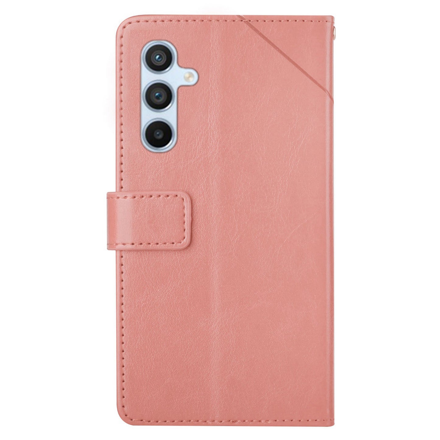 HT01 For Samsung Galaxy F34 5G / M34 5G Phone Stand Case Y-shaped Line Imprinted Leather Wallet Cover - Pink
