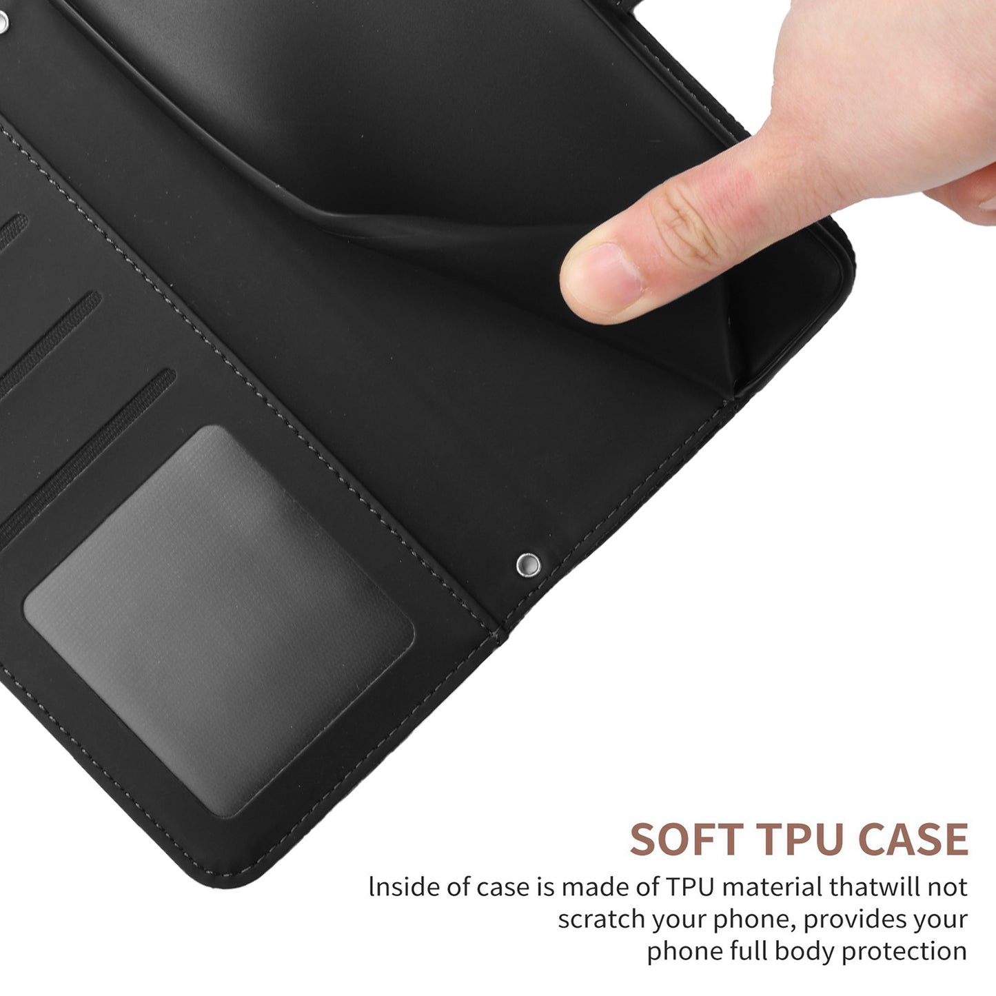 HT03 For Samsung Galaxy F34 5G / M34 5G PU Leather Imprinted Case Wallet Stand Phone Cover with Wrist Strap - Black