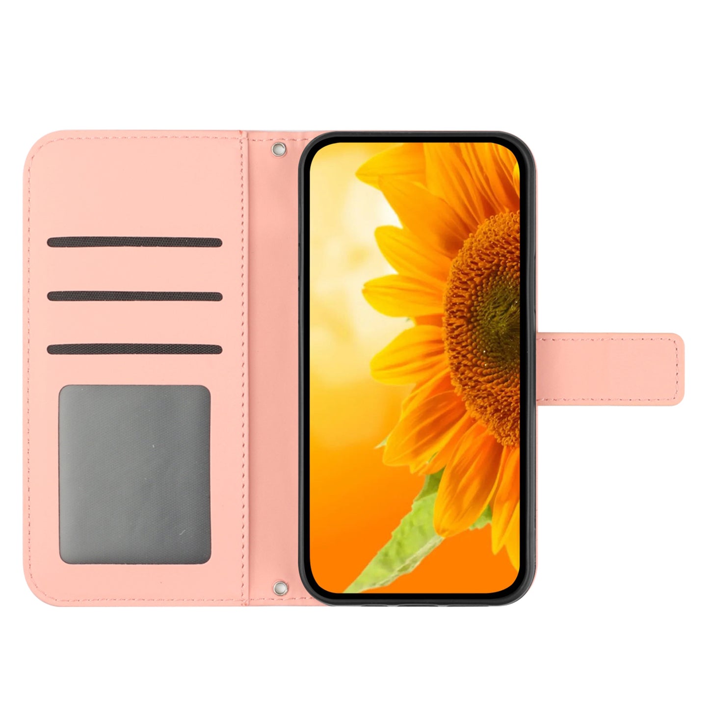 HT04 For Samsung Galaxy F34 5G / M34 5G Sunflower Imprinted Cellphone Cover Leather Wallet Stand Case with Hand Strap - Light Pink