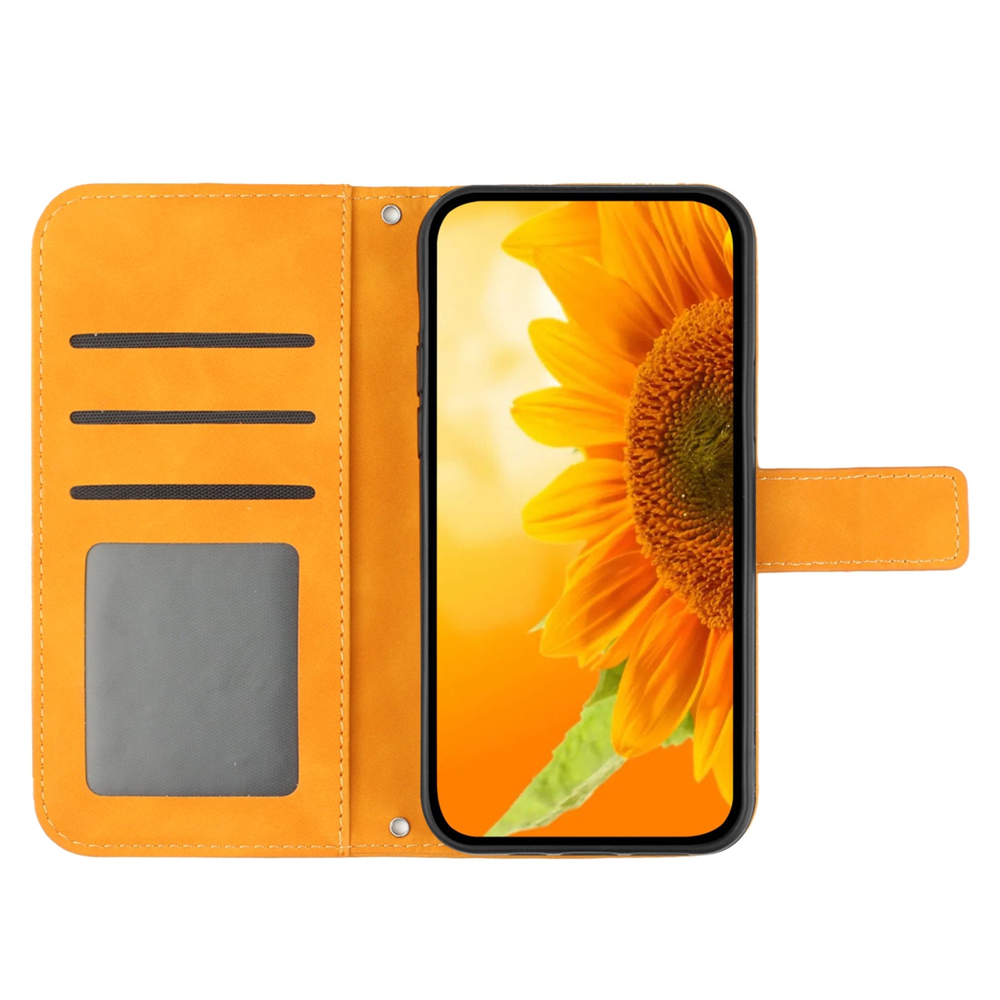 HT04 For Samsung Galaxy F34 5G / M34 5G Sunflower Imprinted Cellphone Cover Leather Wallet Stand Case with Hand Strap - Yellow