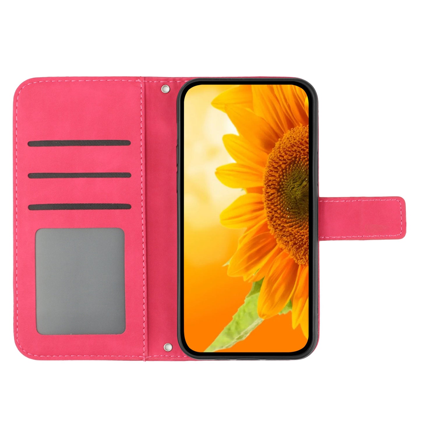 HT04 For Samsung Galaxy F34 5G / M34 5G Sunflower Imprinted Cellphone Cover Leather Wallet Stand Case with Hand Strap - Rose