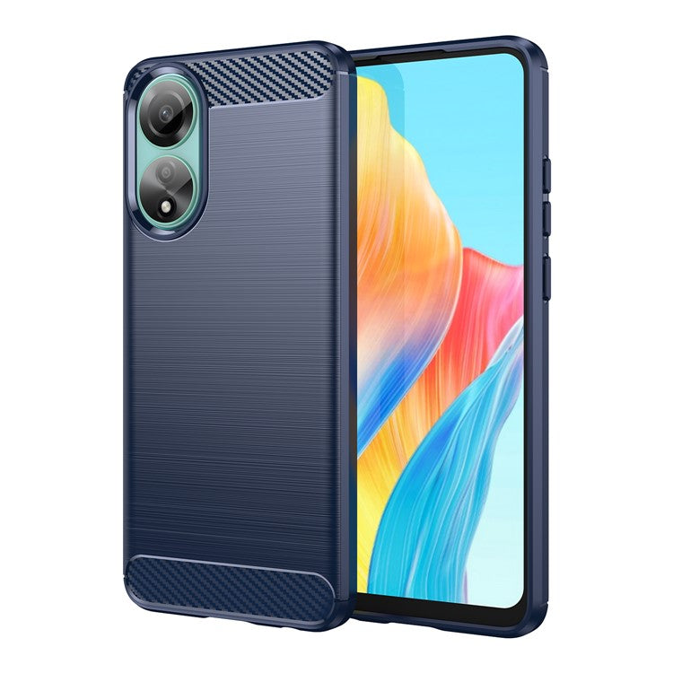 Protective TPU Phone Case for Oppo A78 4G , Carbon Fiber Texture Brushed Phone Cover - Blue