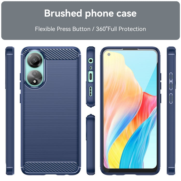 Protective TPU Phone Case for Oppo A78 4G , Carbon Fiber Texture Brushed Phone Cover - Blue
