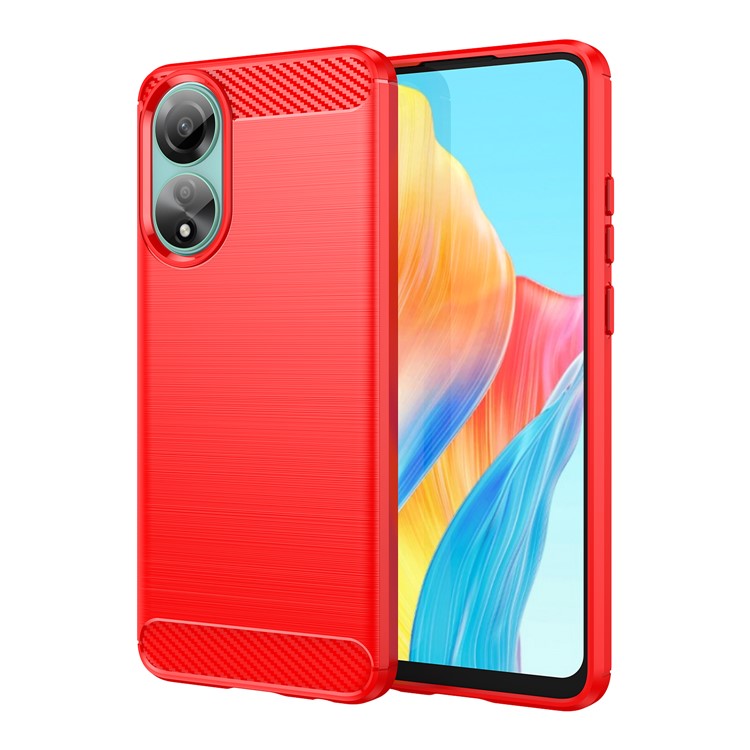 Protective TPU Phone Case for Oppo A78 4G , Carbon Fiber Texture Brushed Phone Cover - Red