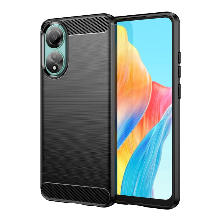 Protective TPU Phone Case for Oppo A78 4G , Carbon Fiber Texture Brushed Phone Cover - Black