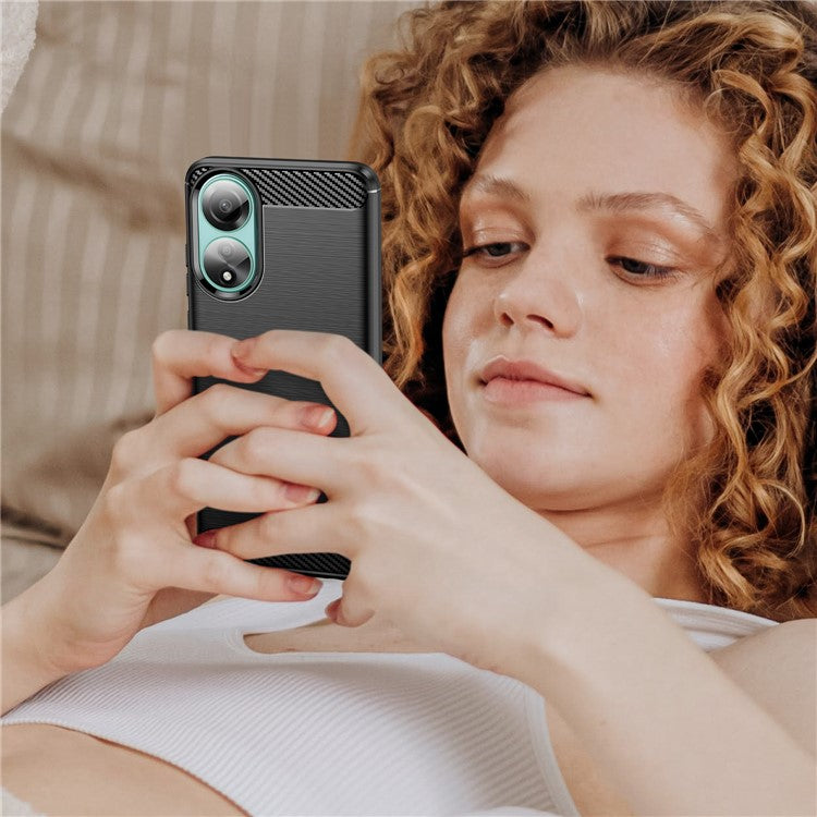 Protective TPU Phone Case for Oppo A78 4G , Carbon Fiber Texture Brushed Phone Cover - Black